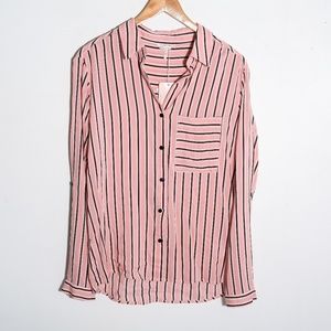 Esqualo Button Up Striped Blouse Black/Pink/White Medium Size 6